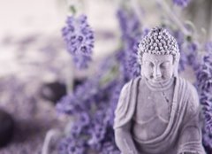 Fototapeta254 x 184  Buddha bei Zen Meditation, Massage Steine, Lavendel, 254 x 184 cm