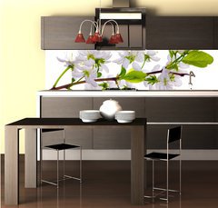 Fototapeta do kuchyn flie 260 x 60  white cherry blossom close up, 260 x 60 cm