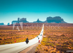 Samolepka flie 100 x 73, 244433077 - Biker on Monument Valley road at sunset, USA