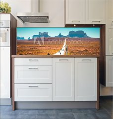 Fototapeta do kuchyn flie 180 x 60  Biker on Monument Valley road at sunset, USA, 180 x 60 cm