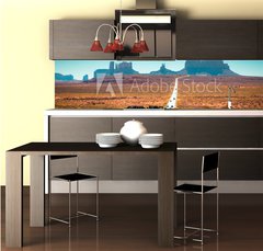 Fototapeta do kuchyn flie 260 x 60  Biker on Monument Valley road at sunset, USA, 260 x 60 cm