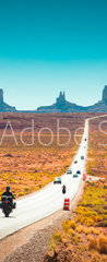 Samolepka na dvee flie 90 x 220, 244433077 - Biker on Monument Valley road at sunset, USA