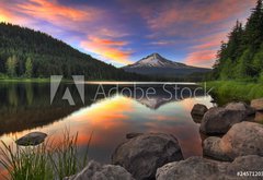 Samolepka flie 145 x 100, 24571203 - Sunset at Trillium Lake with Mount Hood
