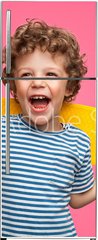 Samolepka na lednici flie 80 x 200, 245786759 - Happy curly boy laughing and holding skateboard - astn kudrnat chlapec se smje a dr skateboard