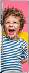 Samolepka na lednici flie 80 x 200  Happy curly boy laughing and holding skateboard, 80 x 200 cm