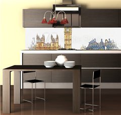 Fototapeta do kuchyn flie 260 x 60, 250660877 - Watercolor sketch or illustration of a beautiful view of the Big Ben and the Houses of Parliament in London in the UK