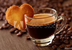 Fototapeta vliesov 145 x 100, 25317575 - Espresso coffee with cake on brown background