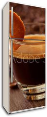 Samolepka na lednici fólie 80 x 200, 25317575 - Espresso coffee with cake on brown background - Espresso káva s koláčem na hnědém pozadí