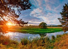 Fototapeta200 x 144  Summer panorama with river and pine, 200 x 144 cm