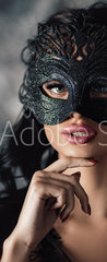 Samolepka na dvee flie 90 x 220, 254214025 - portrait of sexy beautiful woman in lace black erotic lingerie and carnival mask on dark background