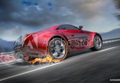 Fototapeta145 x 100  Sports car moving on the road, 145 x 100 cm