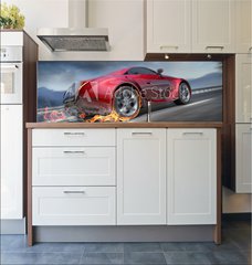 Fototapeta do kuchyn flie 180 x 60  Sports car moving on the road, 180 x 60 cm