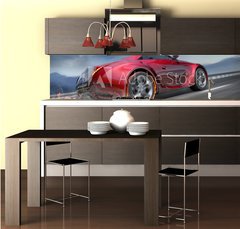 Fototapeta do kuchyn flie 260 x 60  Sports car moving on the road, 260 x 60 cm