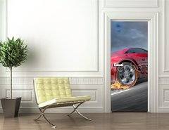 Samolepka na dvee flie 90 x 220  Sports car moving on the road, 90 x 220 cm