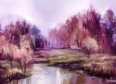 Fototapeta papír 160 x 116, 257481152 - Oil painting colorful autumn trees. Vintage paint color image of landscape, forest with yellow, red leaf and lake. Autumn, Fall season nature background. Hand Painted Impressionist, outdoor landscape - Olejomalba barevné podzimní stromy. Vintage barevný obraz krajiny, lesa se žlutými, červenými listy a jezerem. Podzim, podzim sezóna přírodní pozadí. Ručně malovaný impresionista, venkovní krajina