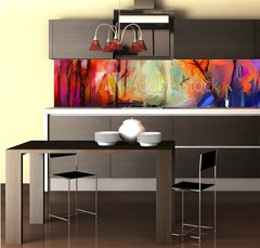 Fototapeta do kuchyně fólie 260 x 60, 257481491 - Oil painting colorful autumn trees. Semi abstract image of forest, landscapes with yellow - Olejomalba barevné podzimní stromy. Semi abstraktní obraz lesa, krajiny se žlutou