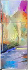 Samolepka na lednici fólie 80 x 200, 257481491 - Oil painting colorful autumn trees. Semi abstract image of forest, landscapes with yellow - Olejomalba barevné podzimní stromy. Semi abstraktní obraz lesa, krajiny se žlutou