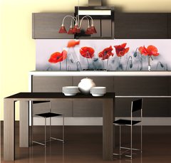 Fototapeta do kuchyn flie 260 x 60, 258336158 - Red poppy flowers isolated on gray background.