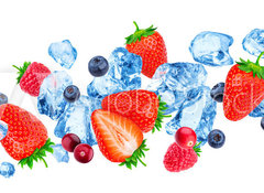 Samolepka flie 100 x 73, 260822852 - Flying pieces of crushed ice and wild berries isolated on white background with clipping path