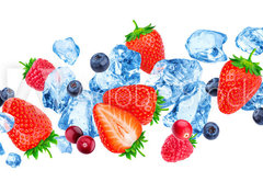 Samolepka flie 145 x 100, 260822852 - Flying pieces of crushed ice and wild berries isolated on white background with clipping path