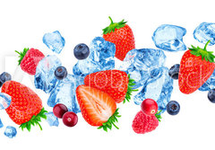Fototapeta papr 184 x 128, 260822852 - Flying pieces of crushed ice and wild berries isolated on white background with clipping path