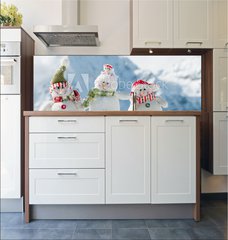 Fototapeta do kuchyn flie 180 x 60, 26166286 - Happy snowmans in mountain - Happy snowmans v horch