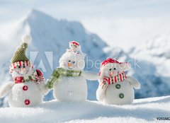 Fototapeta254 x 184  Happy snowmans in mountain, 254 x 184 cm