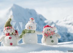 Fototapeta360 x 266  Happy snowmans in mountain, 360 x 266 cm