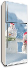 Samolepka na lednici flie 80 x 200  Happy snowmans in mountain, 80 x 200 cm