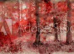 Samolepka fólie 100 x 73, 265278810 - Watercolor painting of Beautiful surreal alternate color fantasy Autumn Fall forest landscape conceptual image - Akvarelu krásné surrealistické alternativní barevné fantazie podzim podzim lesní krajiny koncepční obrázek