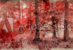 Samolepka fólie 145 x 100, 265278810 - Watercolor painting of Beautiful surreal alternate color fantasy Autumn Fall forest landscape conceptual image - Akvarelu krásné surrealistické alternativní barevné fantazie podzim podzim lesní krajiny koncepční obrázek