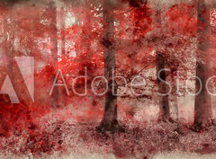 Fototapeta papír 360 x 266, 265278810 - Watercolor painting of Beautiful surreal alternate color fantasy Autumn Fall forest landscape conceptual image - Akvarelu krásné surrealistické alternativní barevné fantazie podzim podzim lesní krajiny koncepční obrázek