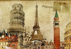 Samolepka flie 145 x 100, 26941540 - vintage postal card - ruropean holidays