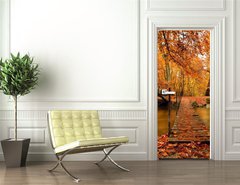 Samolepka na dvee flie 90 x 220  Autumn bridge, 90 x 220 cm