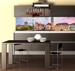 Fototapeta do kuchyně fólie 260 x 60, 272595133 - Zurich, Switzerland. View of the historic city center with famous Fraumunster Church - Curych, Švýcarsko. Pohled na historické centrum města se slavným kostelem Fraumunster