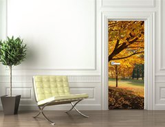 Samolepka na dvee flie 90 x 220  Golden Fall Foliage Autumn Yellow Maple Tree on golf course, 90 x 220 cm