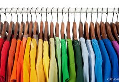 Fototapeta vliesov 145 x 100, 27321246 - Rainbow colors, clothes on wooden hangers