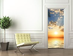 Samolepka na dvee flie 90 x 220, 27387255 - sunset at coast of the sea - zpad slunce na pobe moe