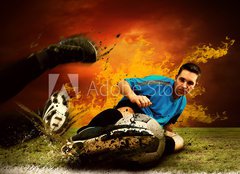 Fototapeta160 x 116  Football player in fires flame on the outdoors field, 160 x 116 cm