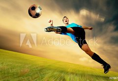 Samolepka flie 145 x 100, 27867242 - Happiness football player on field of olimpic stadium on sunrise - Happiness fotbalista na poli olympijskho stadionu na vchod slunce