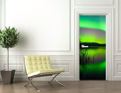 Samolepka na dvee flie 90 x 220, 27905424 - Northern lights mirrored on lake