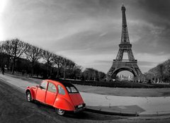 Fototapeta160 x 116  Tour Eiffel et voiture rouge Paris, 160 x 116 cm