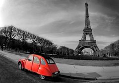 Fototapeta papr 184 x 128, 28112143 - Tour Eiffel et voiture rouge- Paris - Prohldka Eiffel et voiture rouge