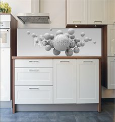 Fototapeta do kuchyn flie 180 x 60, 285452318 - Flying spheres on a white background. 3d rendering. Illustration for advertising.