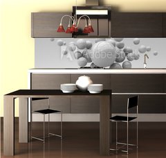 Fototapeta do kuchyn flie 260 x 60, 285452318 - Flying spheres on a white background. 3d rendering. Illustration for advertising.