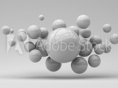 Fototapeta pltno 330 x 244, 285452318 - Flying spheres on a white background. 3d rendering. Illustration for advertising.