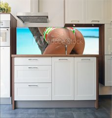 Fototapeta do kuchyn flie 180 x 60, 286853872 - Outdoor Closeup of Fit buttocks. Fitness woman on a palm tree. Sexy Ass over exotic beach. Sporty concept. Summertime vacation.