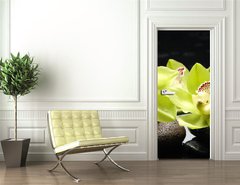 Samolepka na dvee flie 90 x 220  Wellness concept with zen stone and orchid, 90 x 220 cm