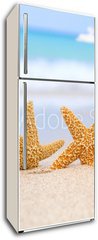 Samolepka na lednici flie 80 x 200  two starfish on beach, blue sea and white boat, 80 x 200 cm
