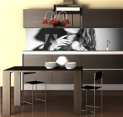 Fototapeta do kuchyn flie 260 x 60, 289833288 - Sexy Young Woman black and white portrait. Seductive young woman in lingerie in darkness. Glamour lady with long hair posing in spotlight. Gorgeous seductive model girl with long hair b